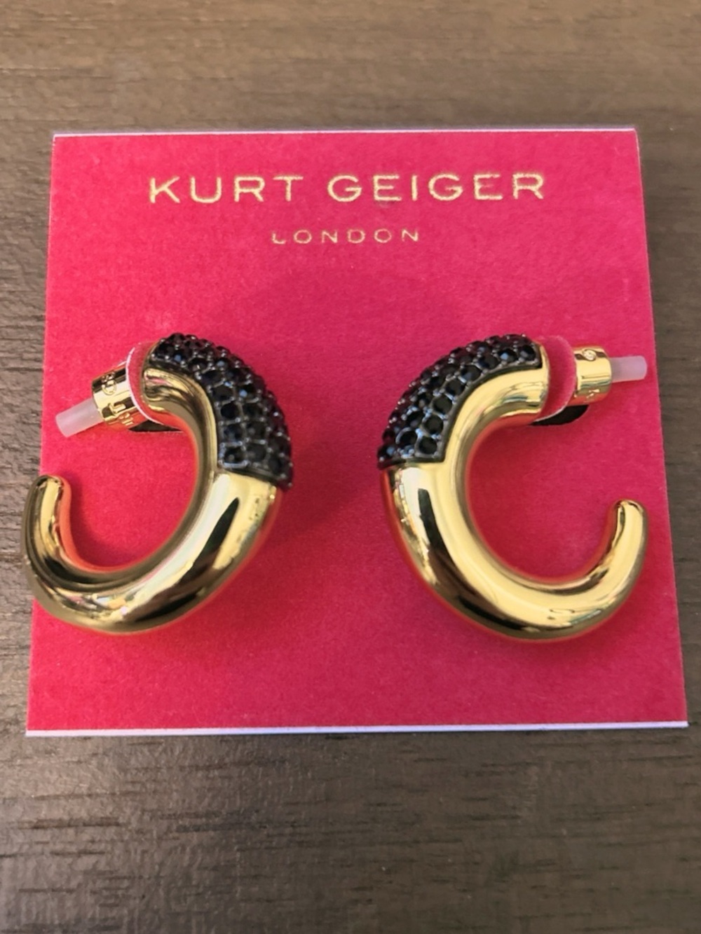 Kurt Geiger Gold and Black Pave Hoop Earrings